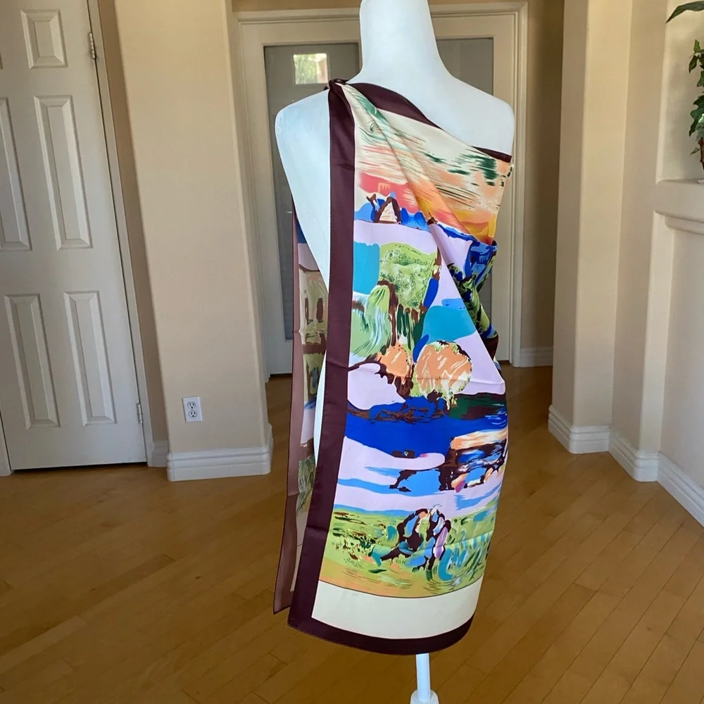 100% Silk Vibrant Multicolor Women's Scarf